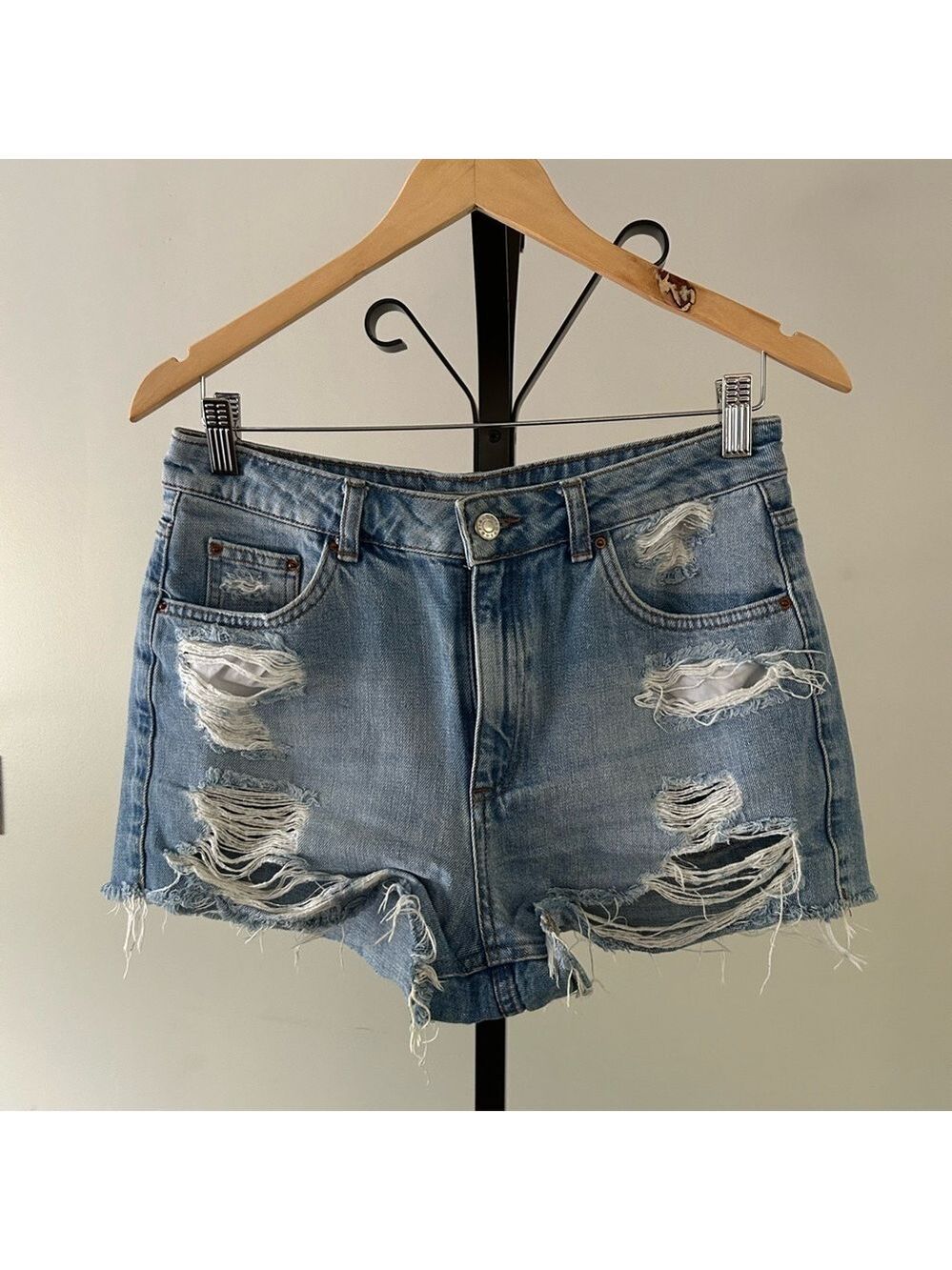 Topshop Moto Mom Distressed Denim Shorts, Size 10 / USA 6.
